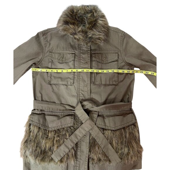 ANTHROPOLOGIE Faux Fur-Trimmed Field Parka Jacket Size XS Green Retail $188 - Picture 9 of 16